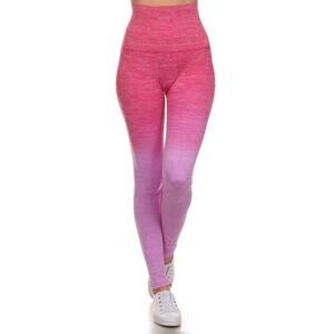 Yelete Womens Dip Dye Ombre Leggings Small Medium Pink Purple High Rise Yoga